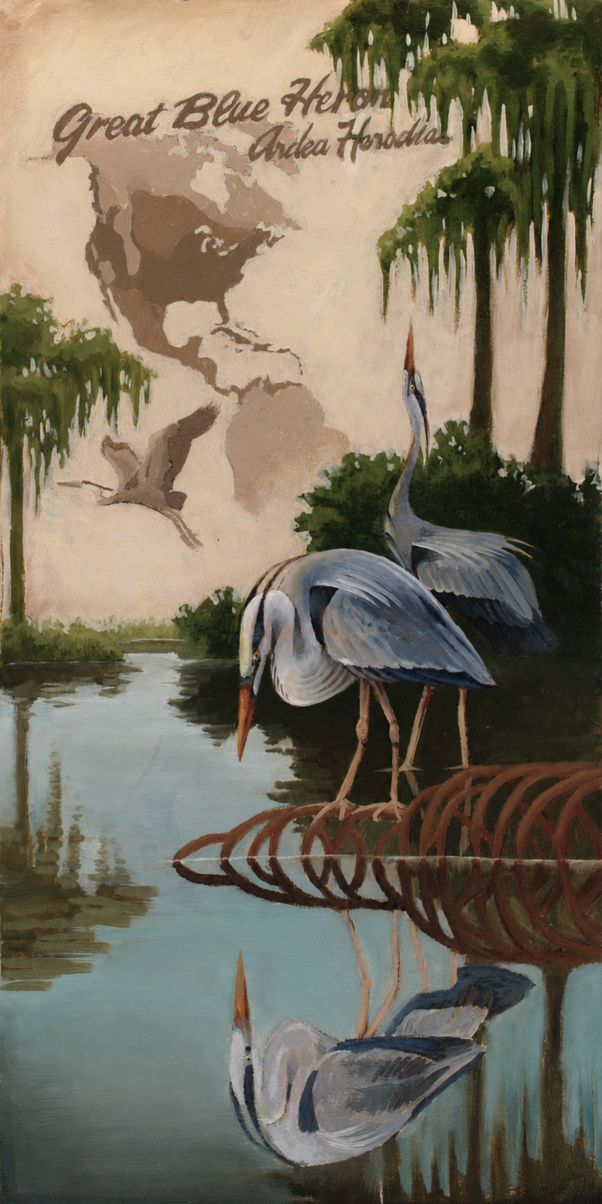 Great Blue Herons Original Oil Painting